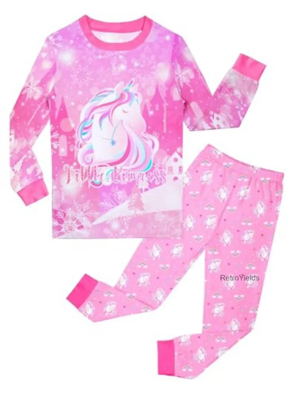 Girls Pajama Set Long Sleeve 2 Piece Unicorn Sleepwear Toddler Kids